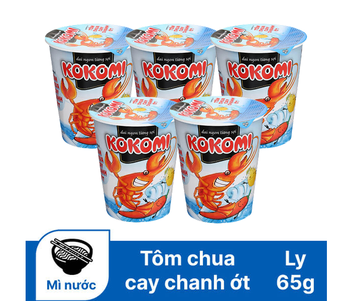 5 ly mì Kokomi hương vị tôm chua cay chanh ớt 65g