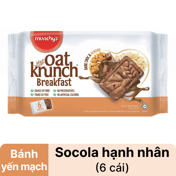 Bánh yến mạch socola hạnh nhân Munchy's Oat Krunch gói 192g