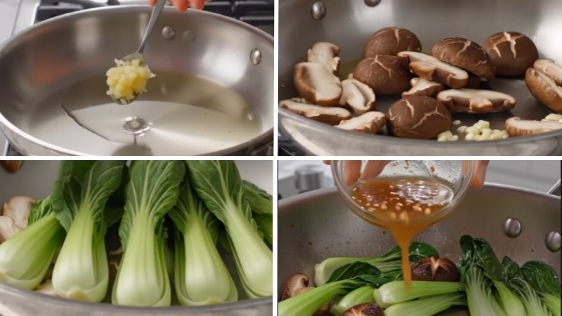 Xào cải thìa và nấm