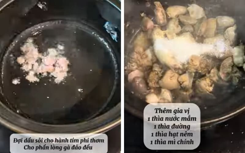 Người nấu tiến hành xào lòng gà săn thơm