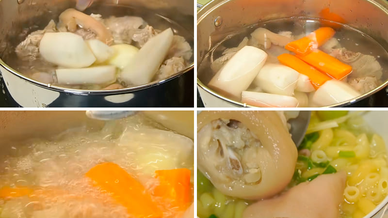 Bước 2: Nấu nui giò heo