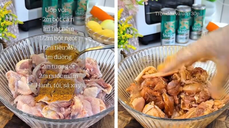 Sơ chế và ướp gà