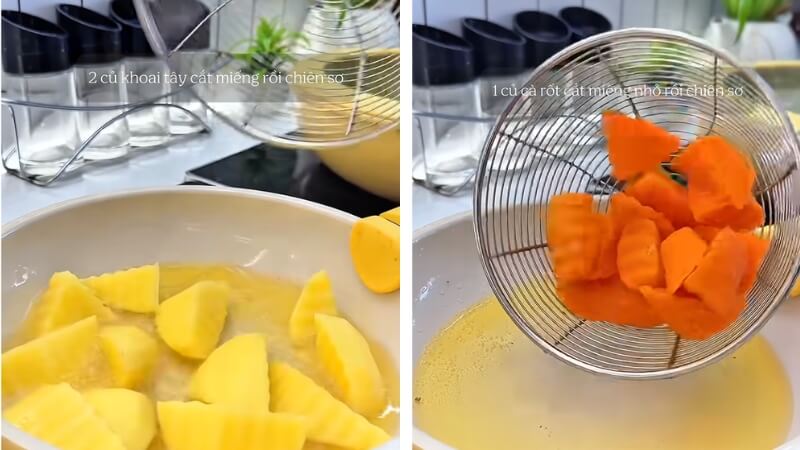 Chiên khoai tây và cà rốt