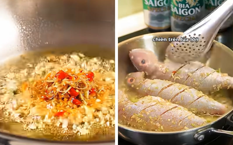 Chiên đúng kỹ thuật giúp cá giòn thơm, không bị cháy.