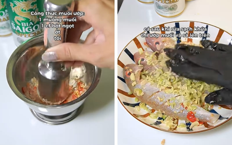 Ướp cá đúng tỷ lệ giúp thấm đều gia vị.