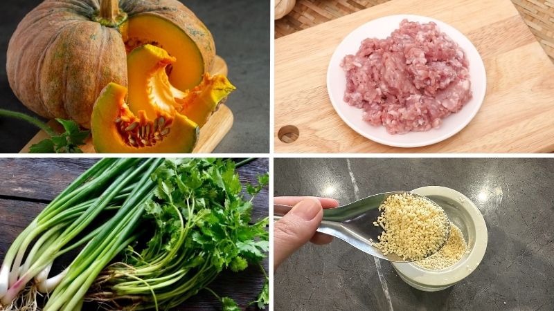 Nguyên liệu làm canh bí đỏ thịt bằm