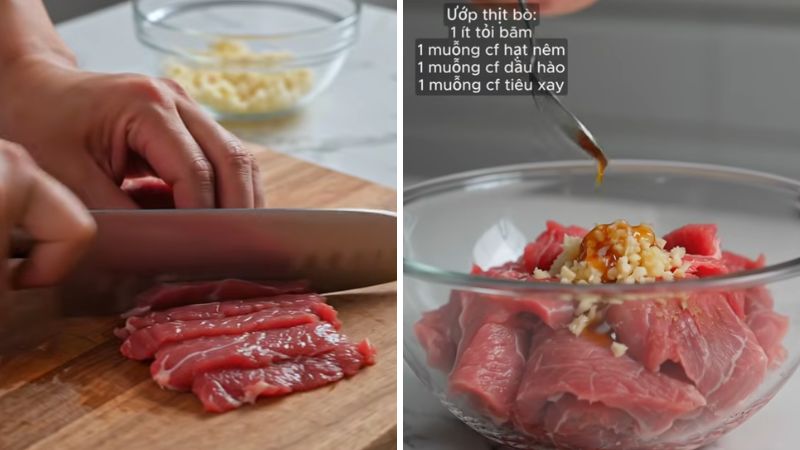 Sơ chế và ướp thịt bò
