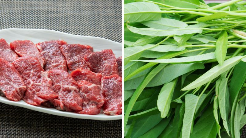 Nguyên liệu làm bò xào rau muống