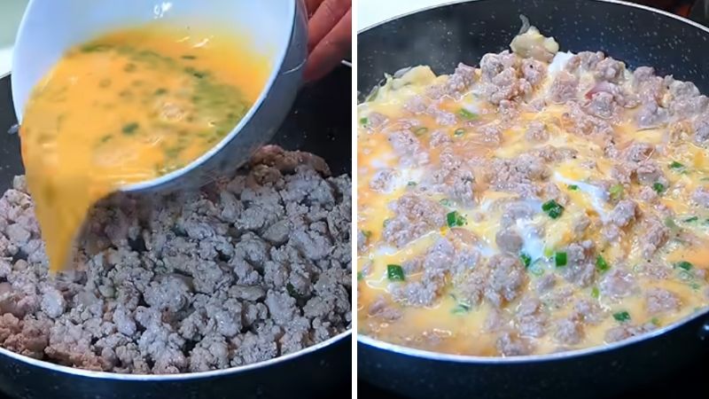 Chiên trứng thịt bằm