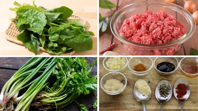 Nguyên liệu nấu canh mồng tơi thịt bằm