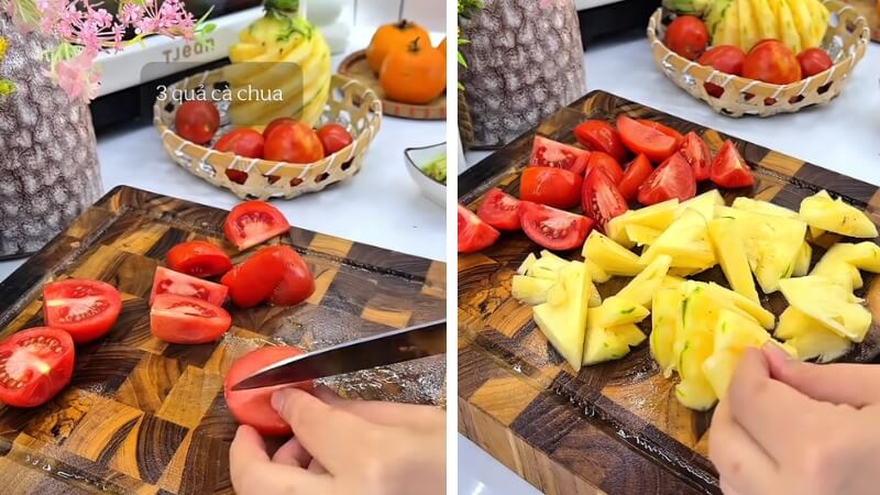 Bổ cà chua và dứa