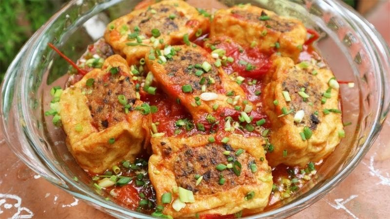 Đậu hũ nhồi thịt sốt cà