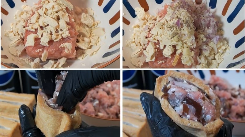 Trộn nhân và nhồi đậu hũ