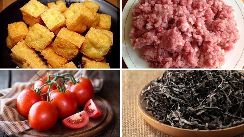 Nguyên liệu làm đậu hũ nhồi thịt sốt cà