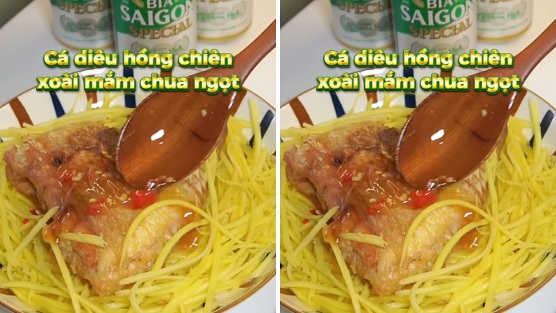 Thành phẩm cá diêu hồng chiên mắm xoài