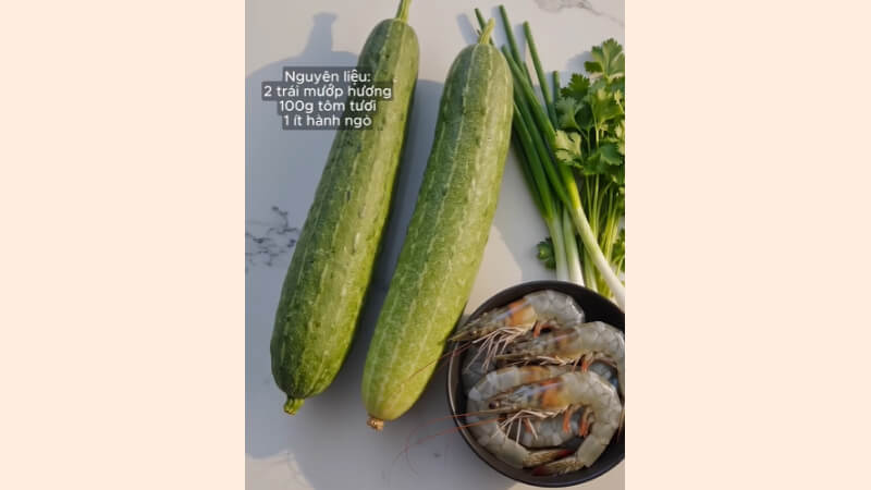 Nguyên liệu làm món canh mướp nấu tôm