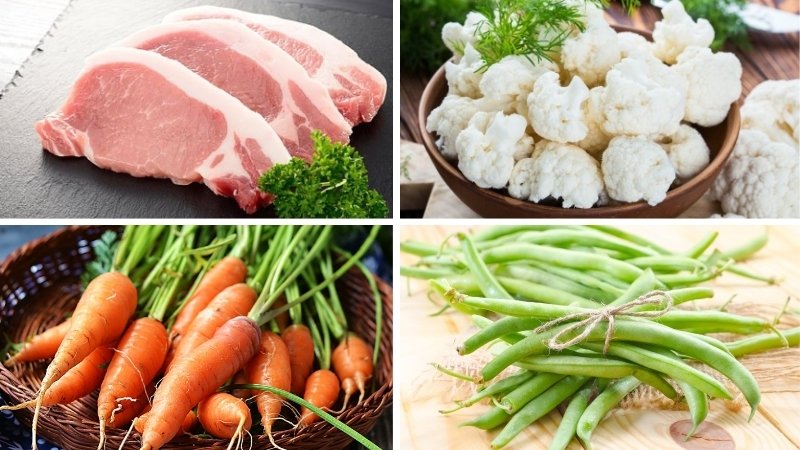 Nguyên liệu làm thịt heo xào rau củ