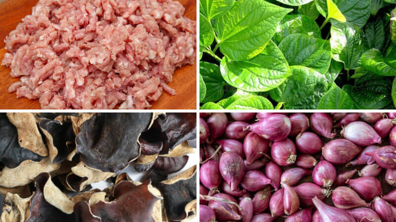 Nguyên liệu làm món chả ‌thịt‌ ‌lá‌ ‌lốt‌