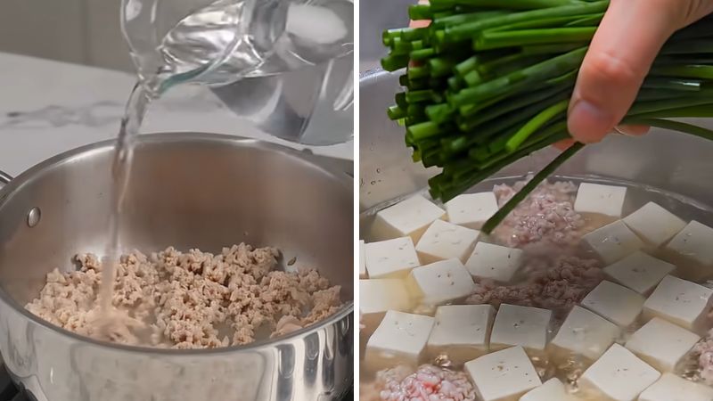 Nấu canh hẹ đậu hũ