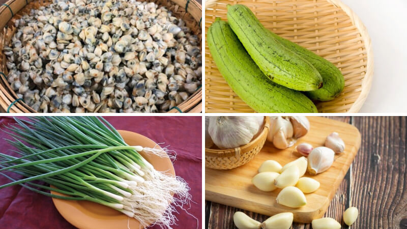 Nguyên liệu làm món hến xào mướp