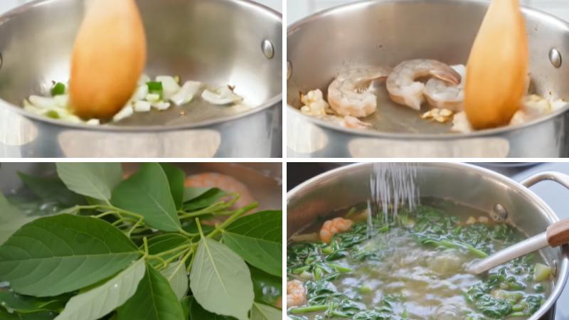 Nấu canh tôm rau ngót
