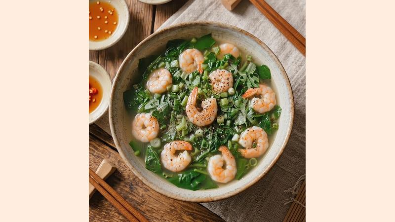 Thưởng thức canh tôm rau ngót