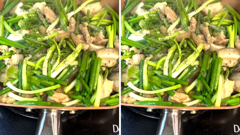 Thành phẩm thịt xào hành lá