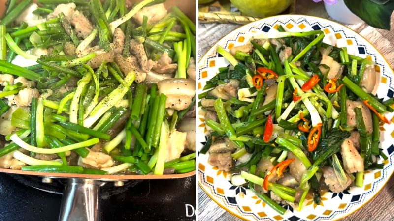 Thưởng thức thịt xào hành lá