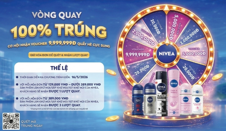 Săn NIVEA rinh quà khủng - Vòng quay 100% trúng, nhận ngay voucher đến 15 triệu