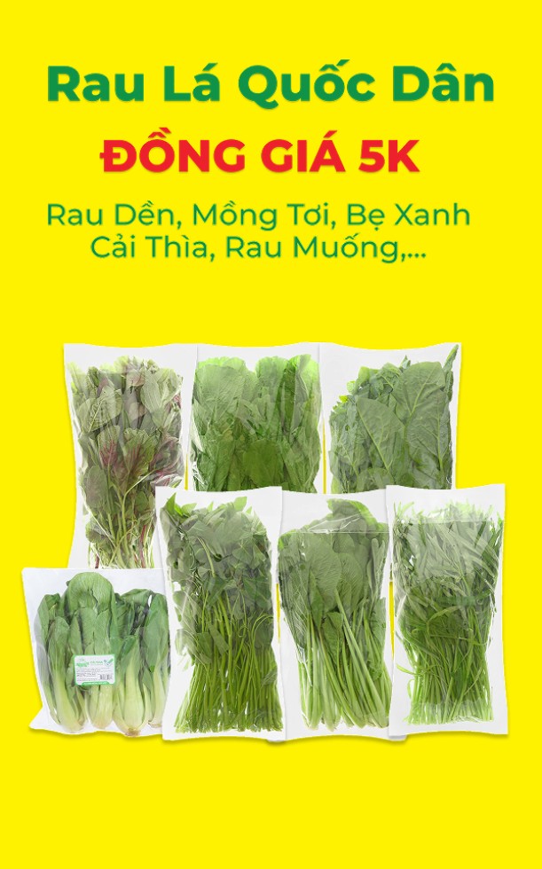 Rau lá quốc dân đồng giá 5K tại Bách hóa XANH Online