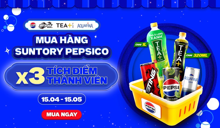 Giải khát cực đã ngày hè - Nhân 3 điểm tích lũy cùng Suntory Pepsico!