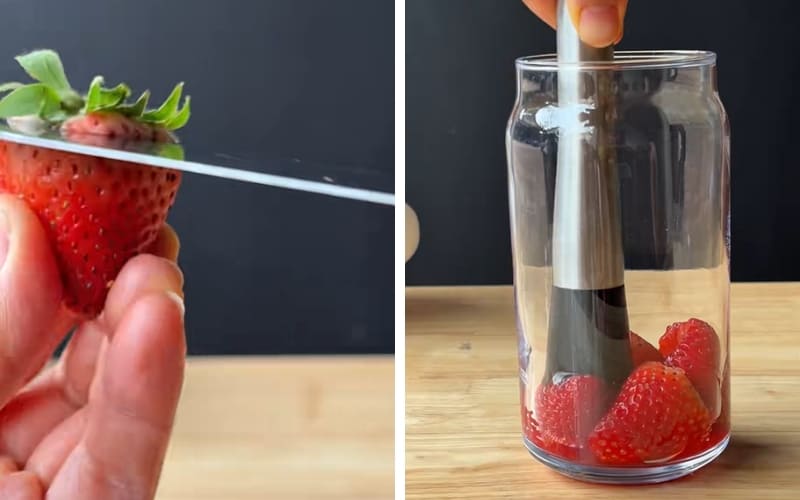 Bạn rửa sạch dâu, dầm nhẹ để tạo vị.