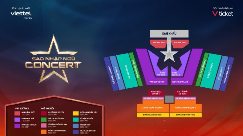 Sân khấu hình ngôi sao, khu Standing sát sàn diễn, khu Seating bao quanh trực diện