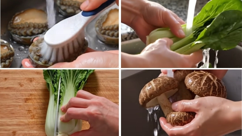 Trụng cải thìa và nấm đông cô