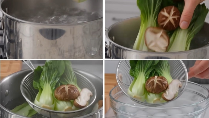 Trụng cải thìa và nấm đông cô