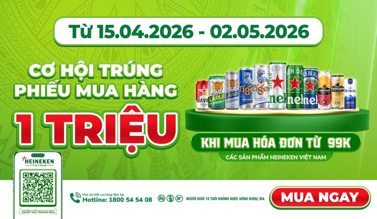 Mua bia Heineken từ 99K: Cơ hội trúng 50.000 Phiếu mua hàng