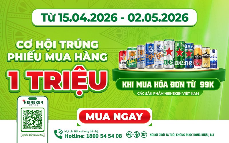 Mua bia Heineken từ 99K: Cơ hội trúng 50.000 Phiếu mua hàng