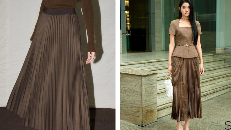 Phối cùng chân váy xếp ly dáng dài