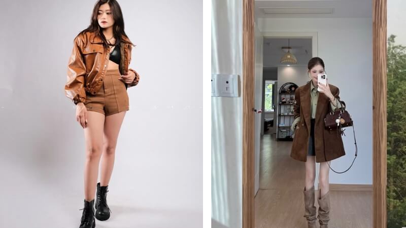 Năng động với quần short da và boots cao cổ
