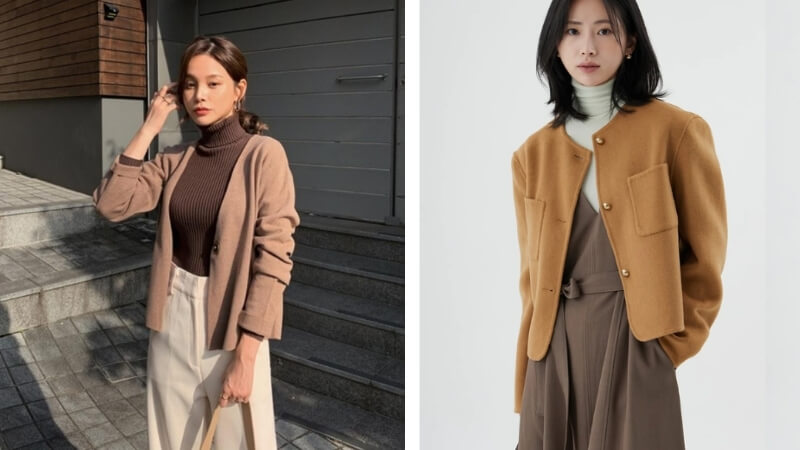 Mặc ngoài áo cổ lọ tone-sur-tone