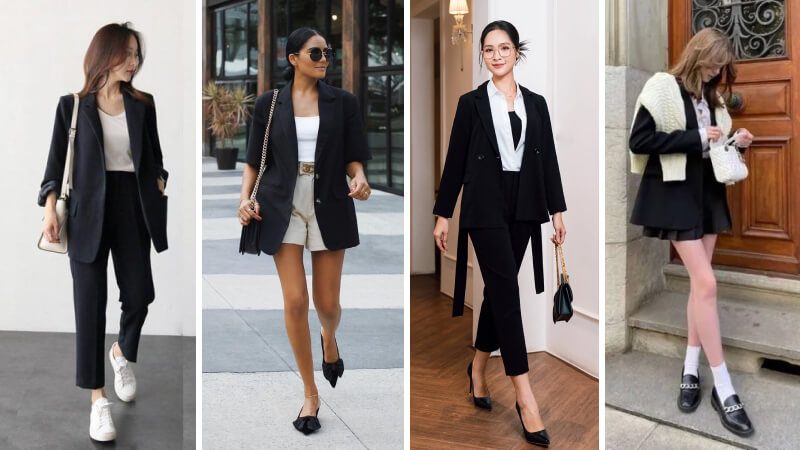 Mặc áo vest đen nữ đi giày gì đẹp nhất?