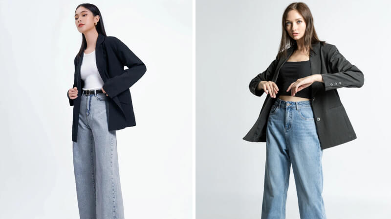 Phối áo vest đen nữ với quần Jean