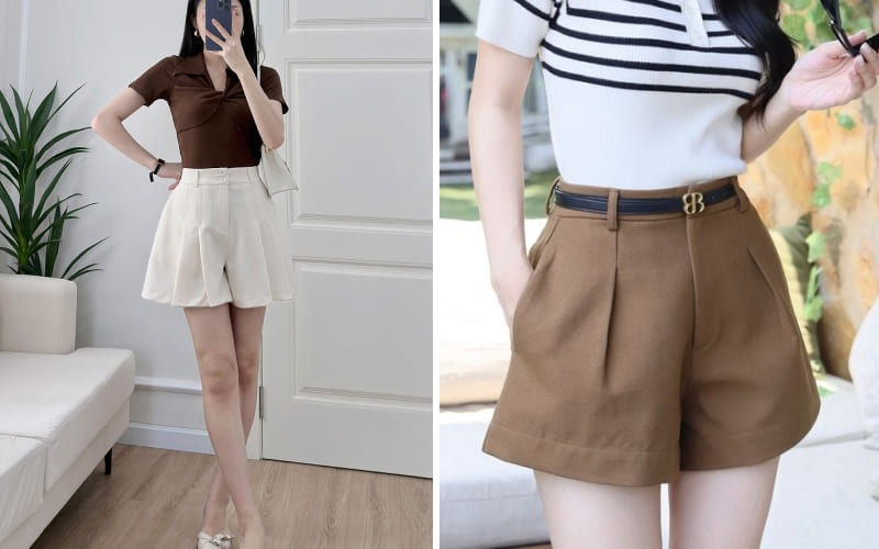 Năng động với quần short màu be và áo thun basic