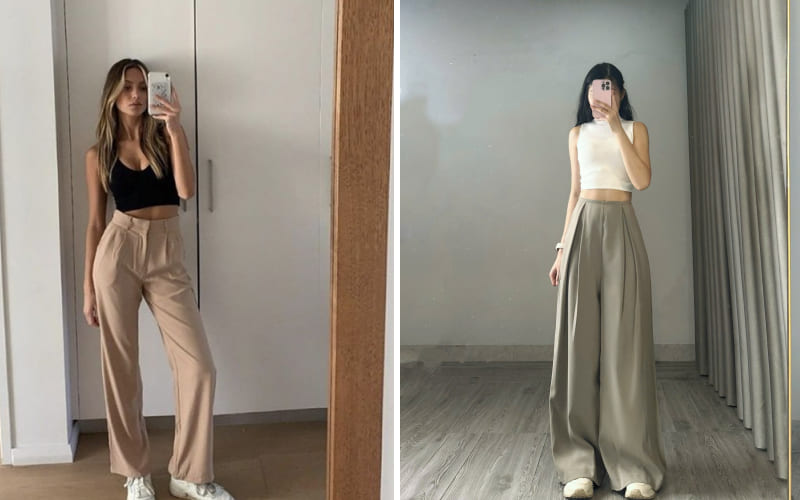 Phối đồ với quần ống rộng màu be (Wide-leg pants)
