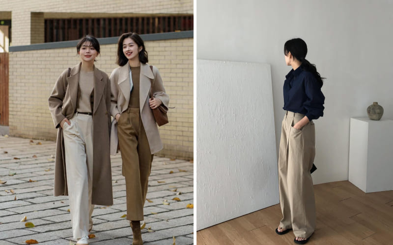 Phối quần màu be với màu xanh Navy thanh lịch
