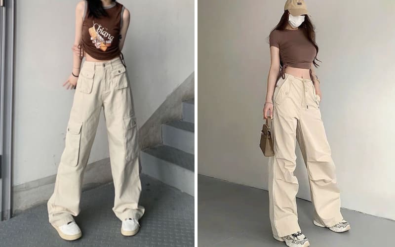 Phong cách Streetwear với quần túi hộp (Cargo pants) màu be