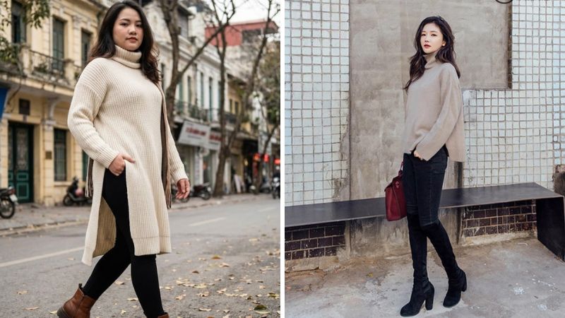 Mix với áo len cổ lọ: Ấm áp và sang trọng