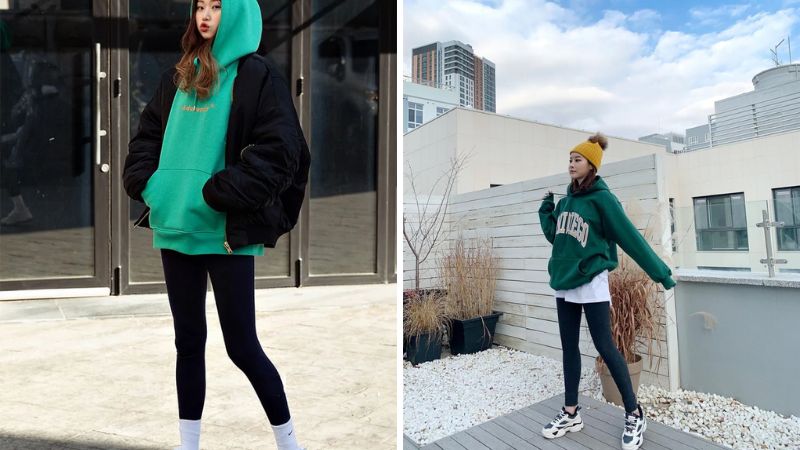 Phối với áo Hoodie hoặc Sweatshirt: Trẻ trung xuống phố