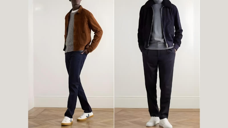 Áo len vặn thừng + áo khoác da + quần jeans đen + boots