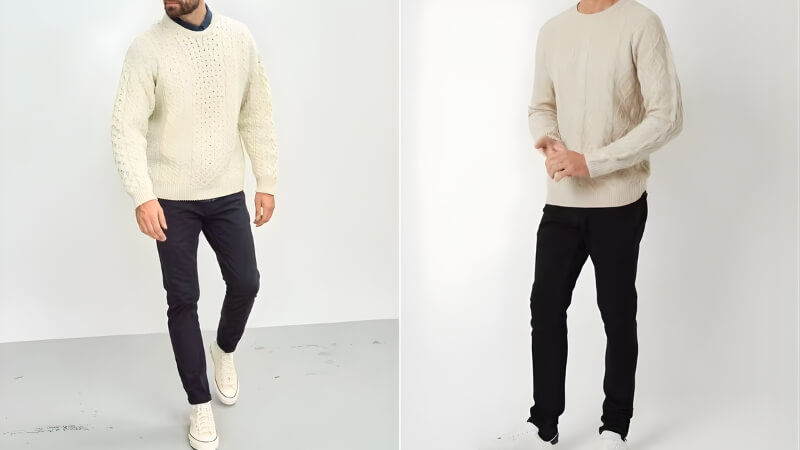 Áo len Aran + áo thun + quần kaki + giày thể thao